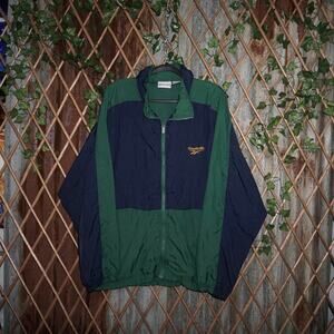 XL - Vintage Y2K Reebok green/navy essential 00s windbreaker